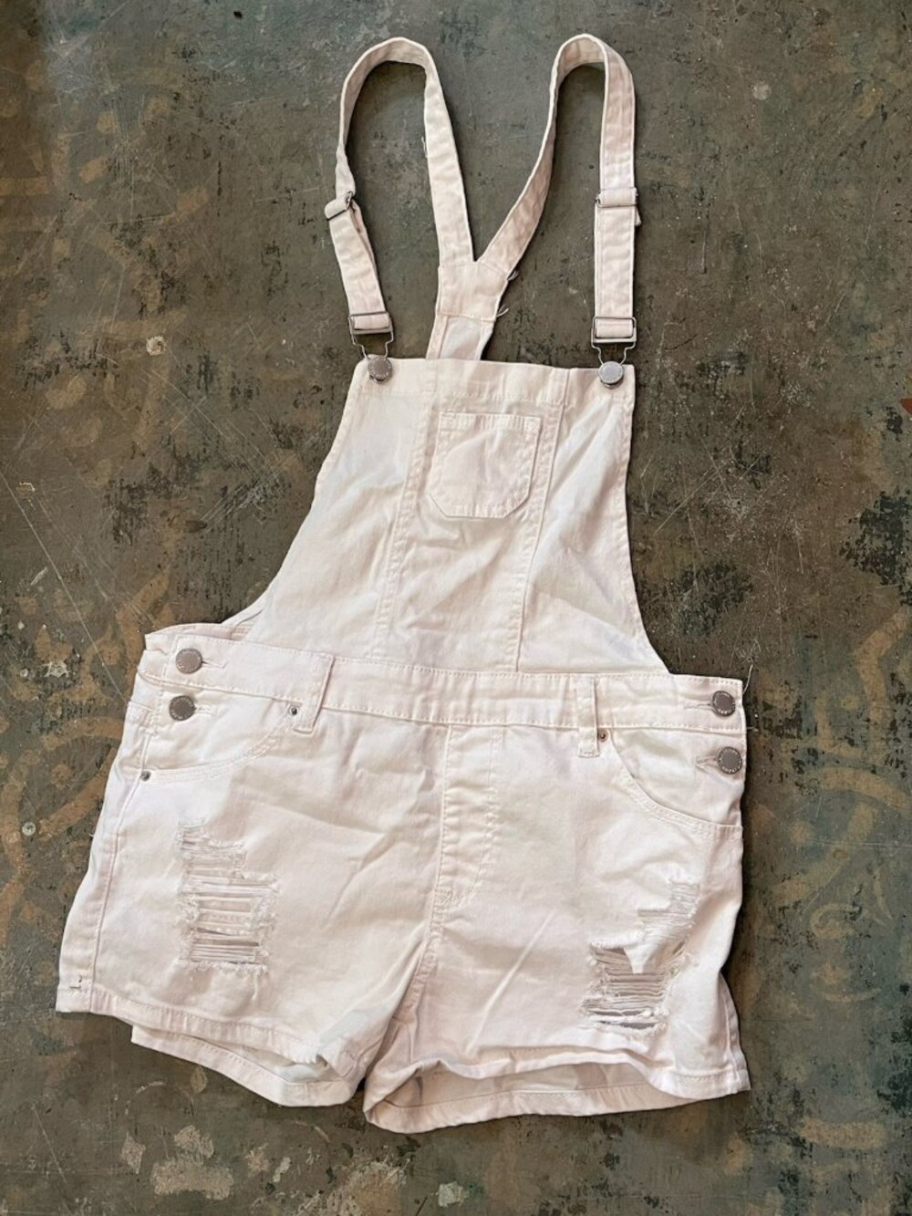 White Bib Overall Shorts Distressed Iris Jeans Los Angeles Juniors Sz L